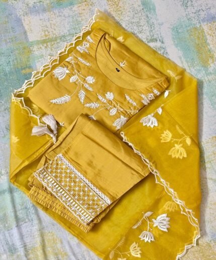 Rayon Suit Set – Pearl & Thread Embroidery Edition